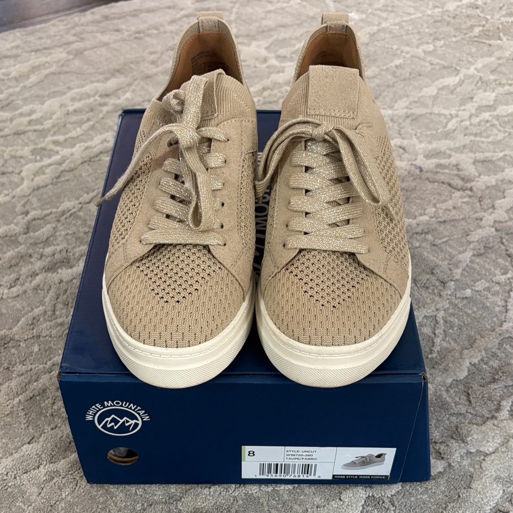 White Mountain women s Tan Knit Lace-Up Sneakers. Worn one time